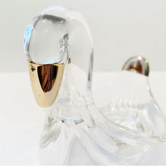 Vintage Swan Soap Dish Transparent Plastic Clear Gold Coloured Metal Accent Bird - Picture 8 of 10